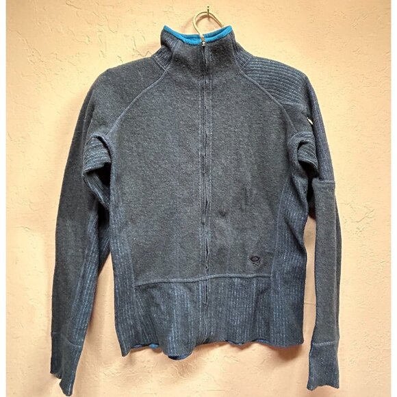 Mountain Hardwear Womens Small Gray/Blue Knitted Wool Mock Neck Sweater Full Zip - Picture 1 of 9